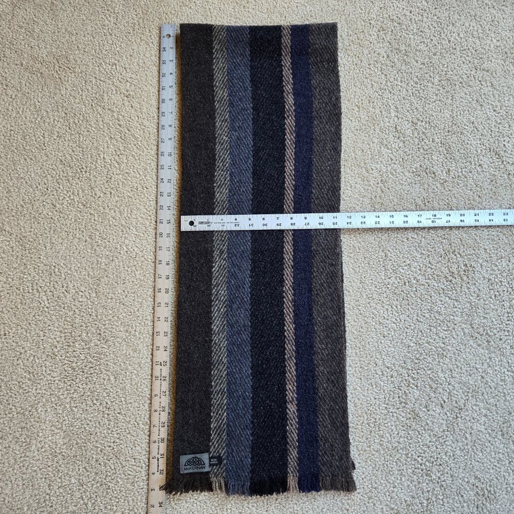 NWOT McKernan Wool Striped Scarf Blue Grey Black Ireland - Picture 6 of 7